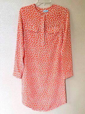 J. McLaughlin Coral White Spotted 100% Silk Midi Dress - Size XS